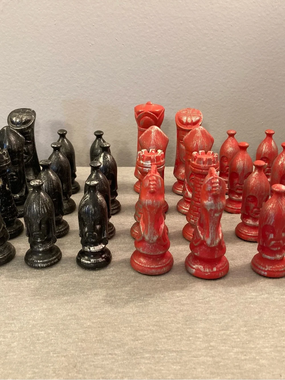 Red and Black Decorative Chess Piece Set for Home Display